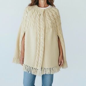Chunky Cable knit CAPE Medium Vintage Coastal Grandma Handmade button front